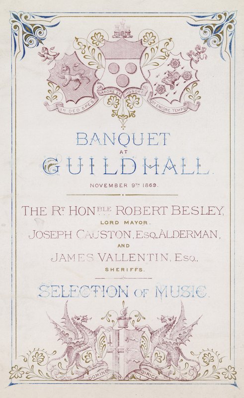 Uitnodiging voor een banket in de Guildhall, Londen, op 9 november 1869 door English School