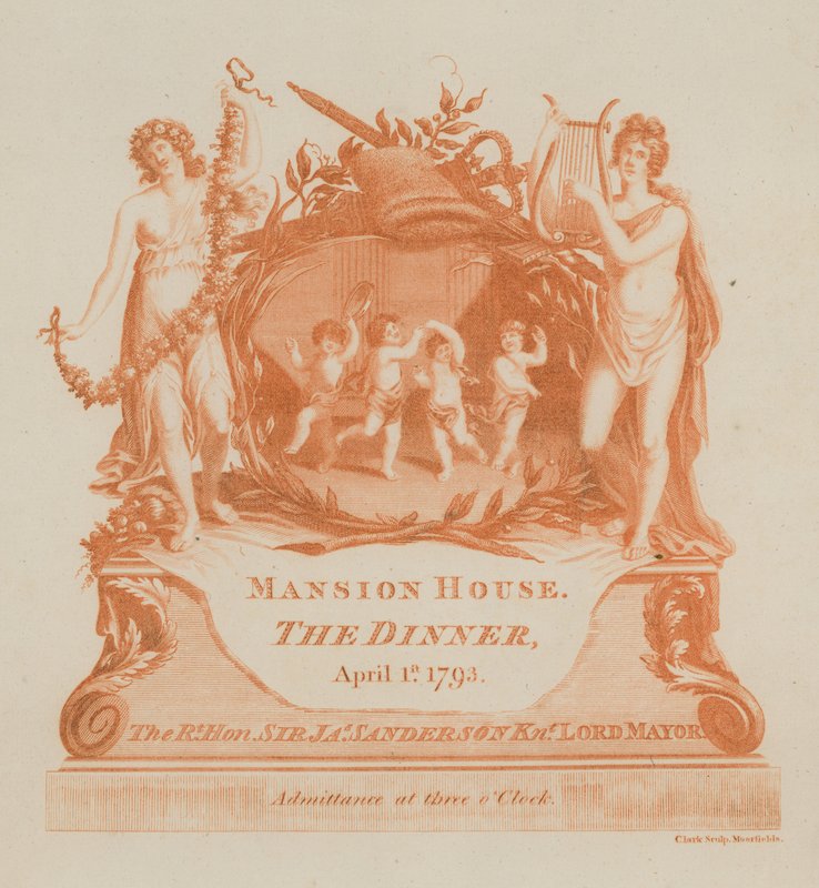 Uitnodiging voor een diner in het Mansion House, Londen, op 1 april 1793 door English School