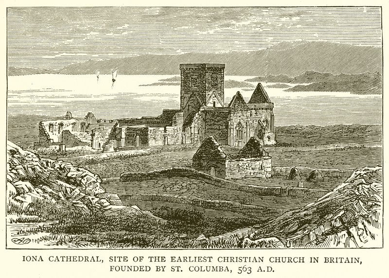 Iona-kathedraal, locatie van de vroegste christelijke kerk in Groot-Brittannië, gesticht door St. Columba, 563 n.Chr. door English School