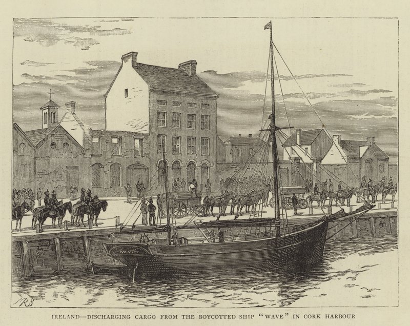 Ierland, lossen van lading van het geboycotte schip "Wave" in de haven van Cork door English School