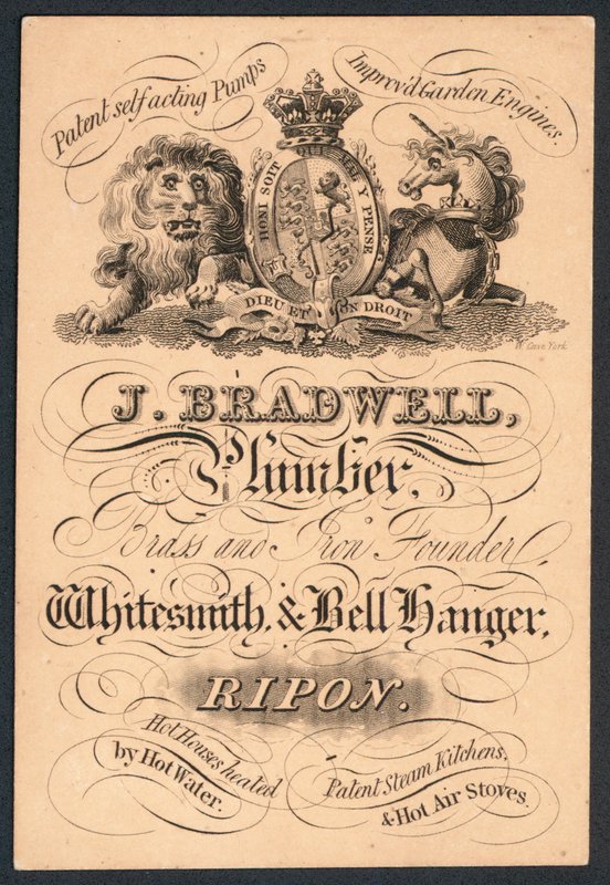 J Bradwell, loodgieter, messing- en ijzergieter, witwerker en belophanger door English School