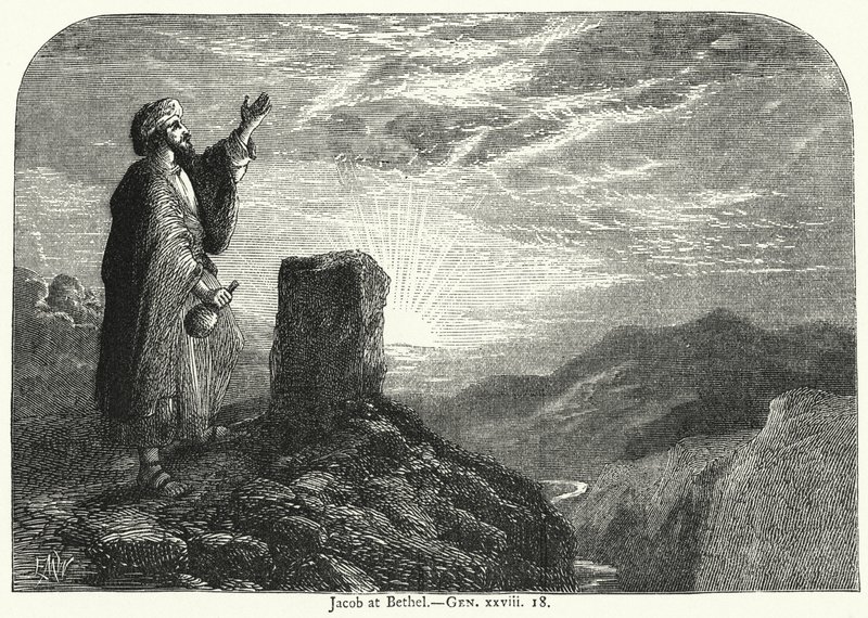 Jacob in Bethel, Gen xxviii 18 (gravure) door English School