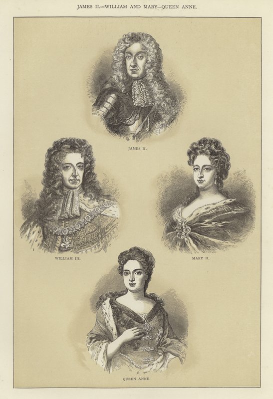 Jacob II, Willem en Maria, koningin Anne door English School