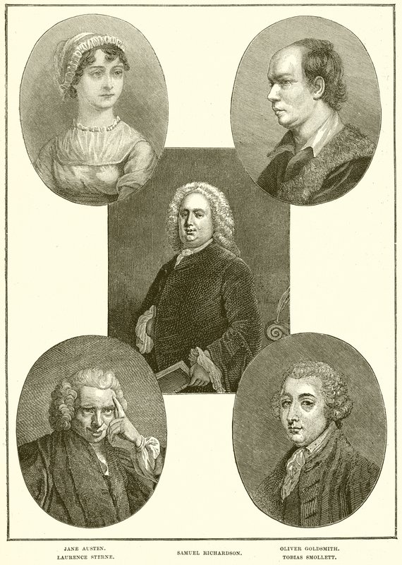 Jane Austen, Laurence Sterne, Samuel Richardson, Oliver Goldsmith, Tobias Smollett door English School