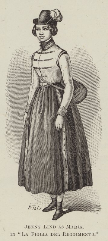 Jenny Lind als Maria, in "La Figlia del Reggimento" door English School