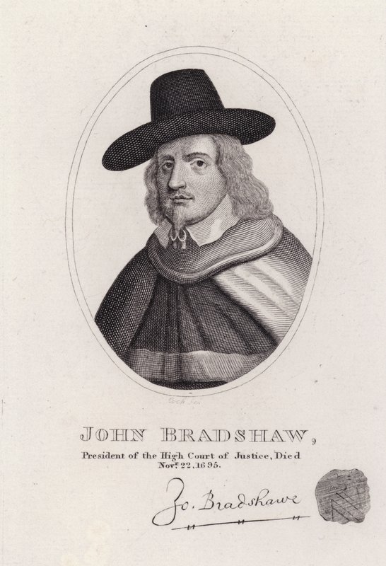 John Bradshaw, Engelse rechter die voorzitter was van het Hooggerechtshof voor het proces tegen koning Charles I in 1649 door English School