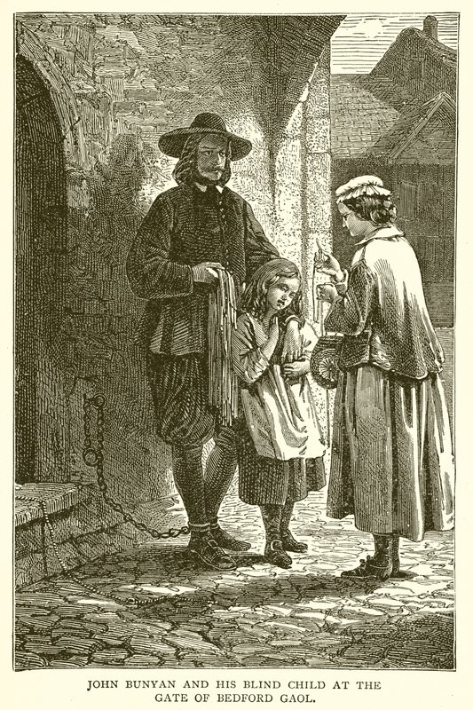 John Bunyan en zijn Blinde Kind bij de Poort van Bedford Gevangenis door English School