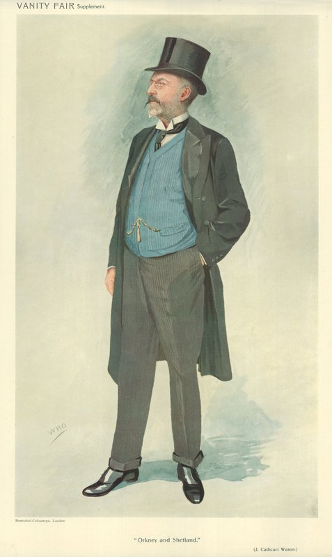 John Cathcart Wason, Orkney en Shetland, 15 september 1909, Vanity Fair cartoon door English School