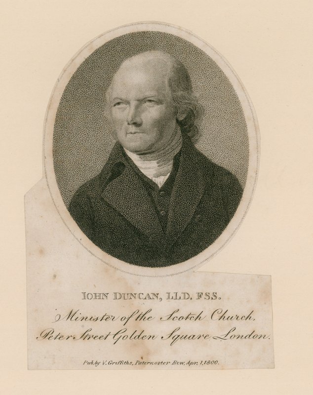 John Duncan, Minister of the Scotch Church, Peter Street, Golden Square, London door English School
