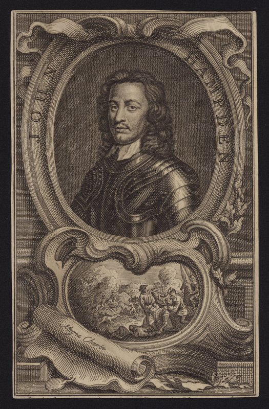 John Hampden, Engelse parlementariër en soldaat (gravure) door English School