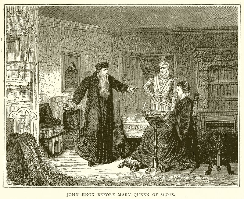 John Knox voor Mary, koningin van Schotland door English School