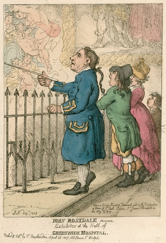 John Rosedale, zeeman, exposant in de hal van Greenwich Hospital, Londen door English School