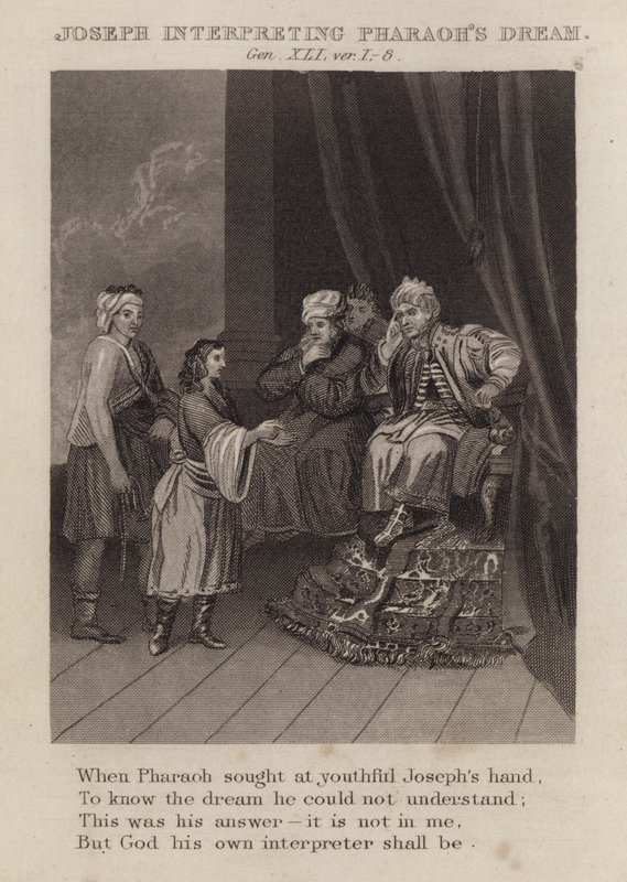 Jozef verklaart de droom van de farao, Genesis XLI, vers 1-8 door English School