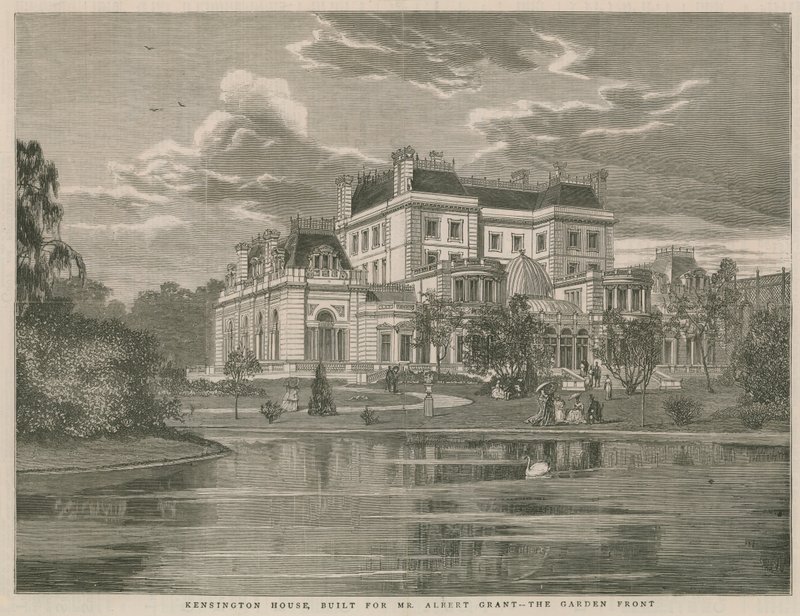 Kensington House, gebouwd voor de heer Albert Grant, de tuinzijde door English School