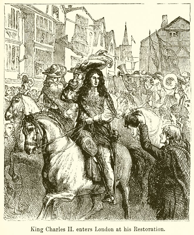Koning Charles II betreedt Londen bij zijn Restauratie door English School