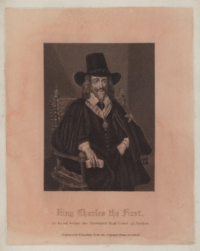 Koning Karel de Eerste, zoals hij zat voor het vermeende Hoge Gerechtshof (gravure) door English School