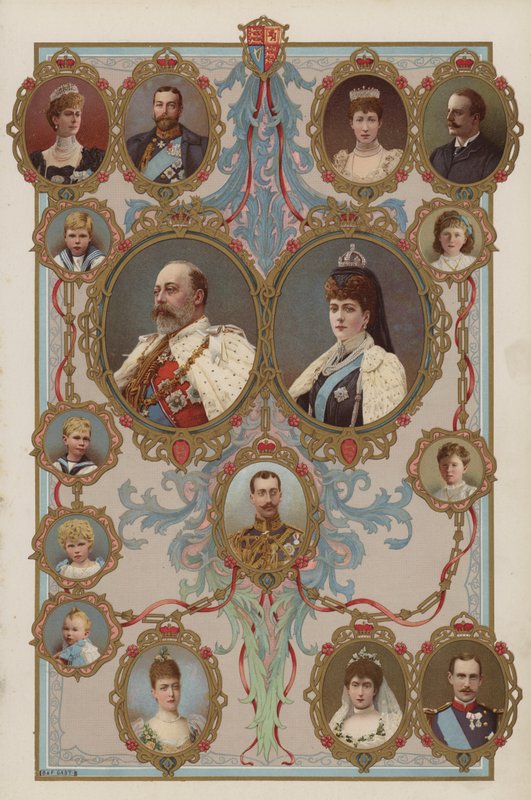Koning Edward VII, koningin Alexandra en hun kinderen en kleinkinderen door English School