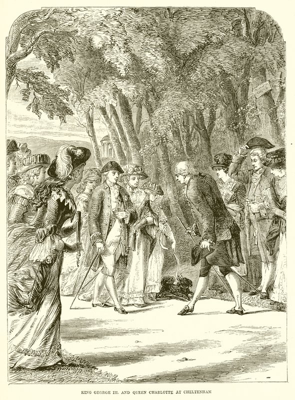 Koning George III en koningin Charlotte in Cheltenham door English School