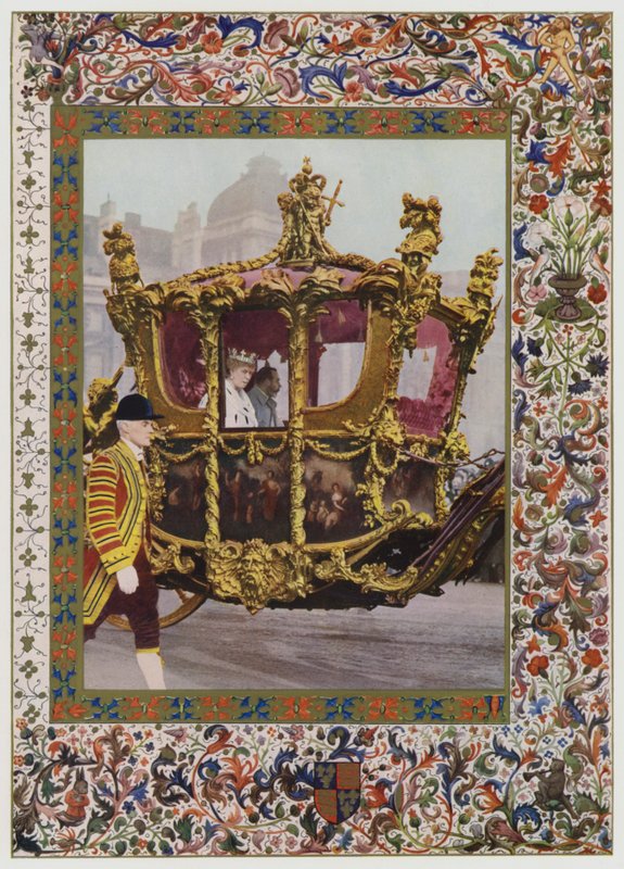 Koning George V en koningin Mary in de staatskoets door English School