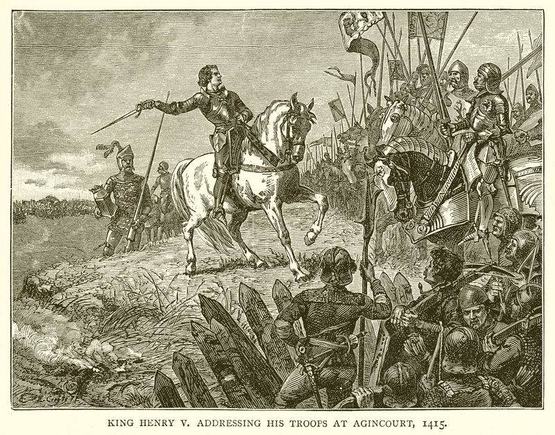Koning Hendrik V spreekt zijn troepen toe bij Agincourt, 1415 door English School