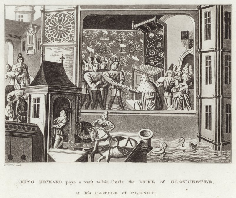 Koning Richard bezoekt zijn Oom, de Hertog van Gloucester, in zijn Kasteel van Pleshy door English School