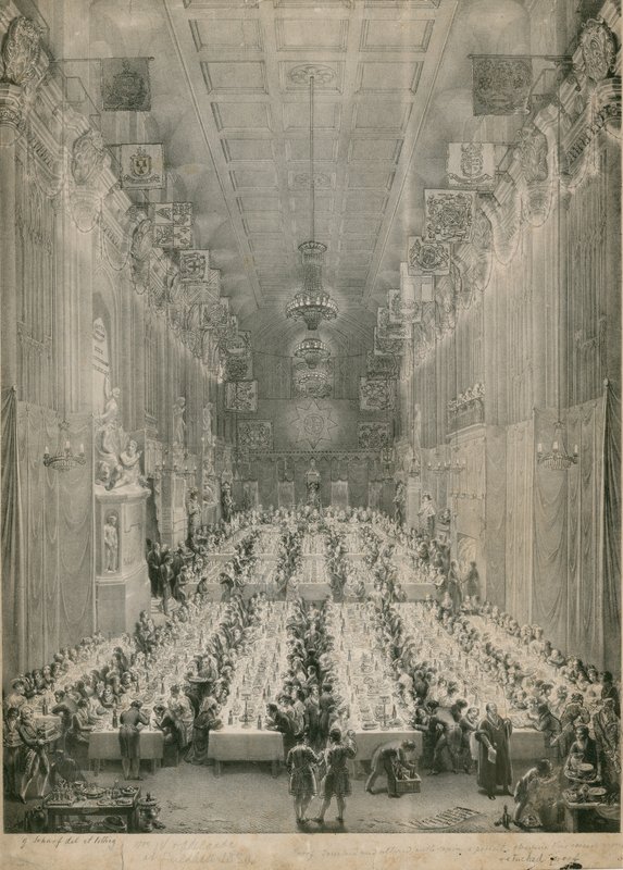 Koning Willem IV en Adelaide in de Guildhall, Londen, 1834 door English School