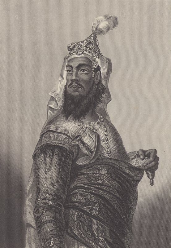 Kunwar Singh, Indiase militaire commandant tegen de Britten in Bihar tijdens de Indiase Opstand (gravure) door English School