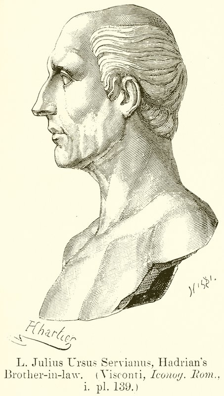 L. Julius Ursus Servianus, zwager van Hadrianus. (Visconti, Iconog. Rom., i. pl. 139) door English School
