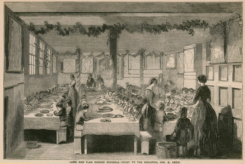 Lamb and Flag Ragged School, feest voor de kinderen, 3 januari 1850 door English School