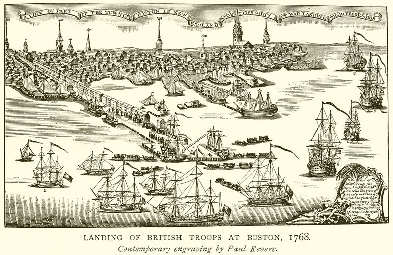 Landing van Britse troepen in Boston, 1768 door English School
