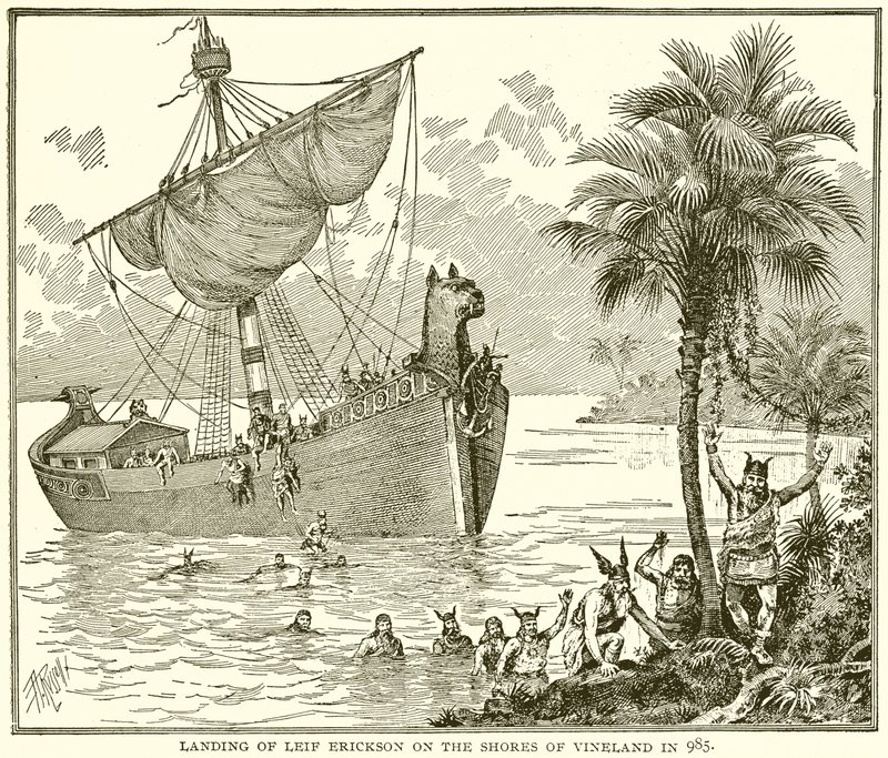 Landing van Leif Erickson aan de kusten van Vineland in 985 door English School