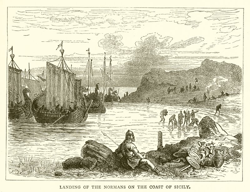 Landing van de Noormannen aan de kust van Sicilië door English School