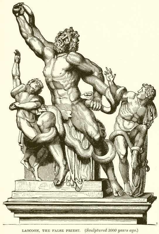 Laocoon, de valse priester. (3000 jaar geleden gebeeldhouwd) (gravure) door English School