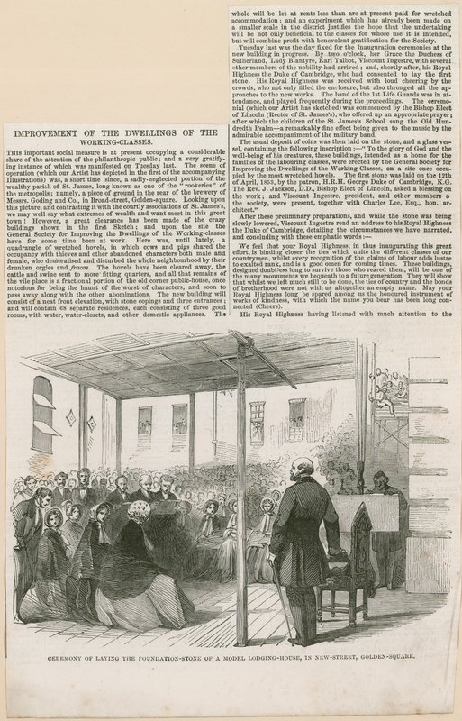 Laying the Foundation Stone of a Model Lodging House in New Street, Golden Square door English School