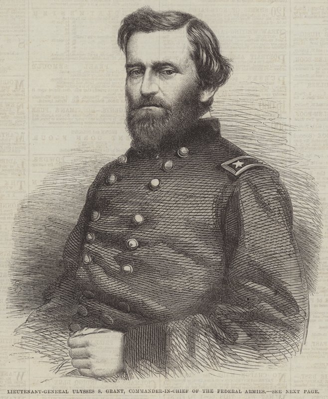 Luitenant-generaal Ulysses S Grant, opperbevelhebber van de federale legers (gravure) door English School
