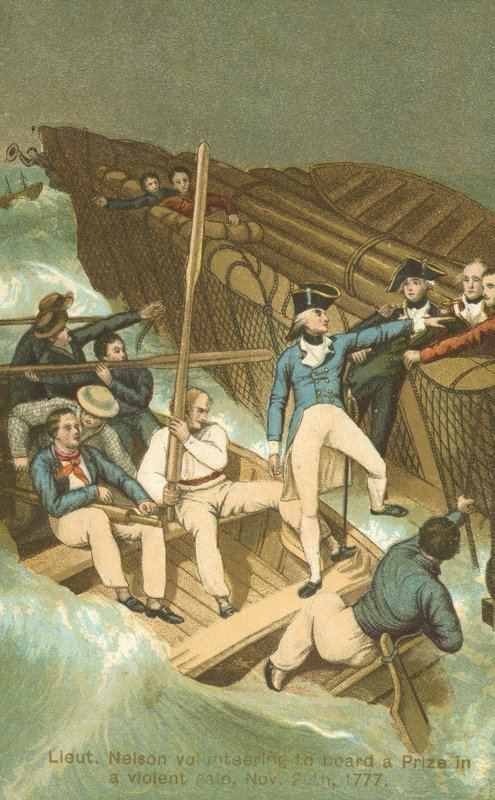 Luitenant Horatio Nelson aan boord van een prijs in een storm door English School