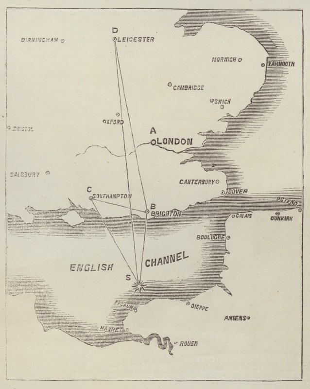 Locatie van de recente Grote Meteoor (gravure) door English School