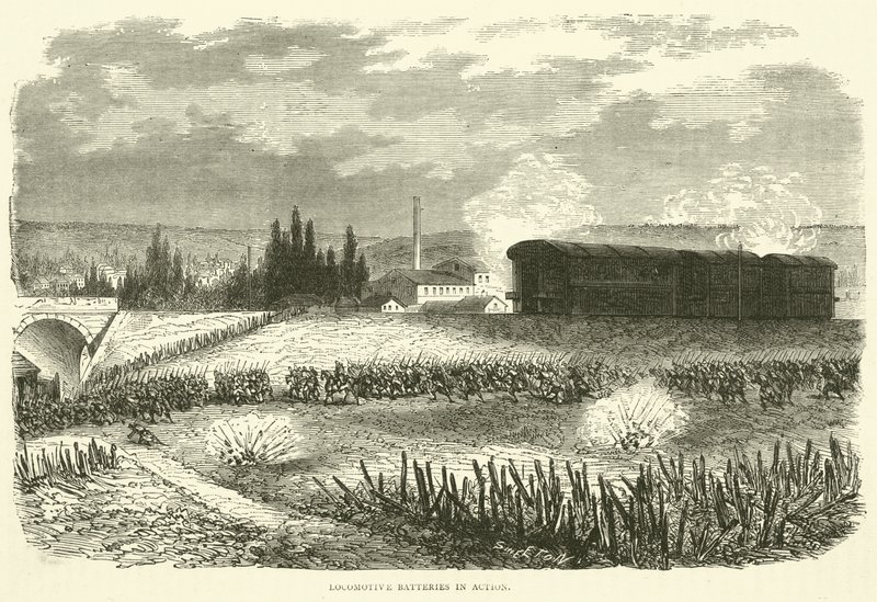 Locomotiefbatterijen in actie, november 1870 door English School