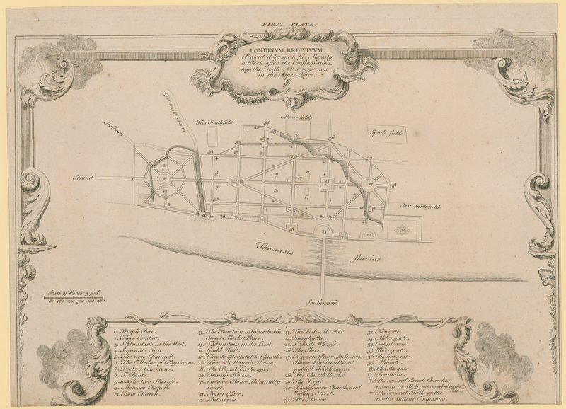 Londen hersteld, Sir John Evelyns plan voor de herbouw van de stad Londen na de brand van 1666 door English School