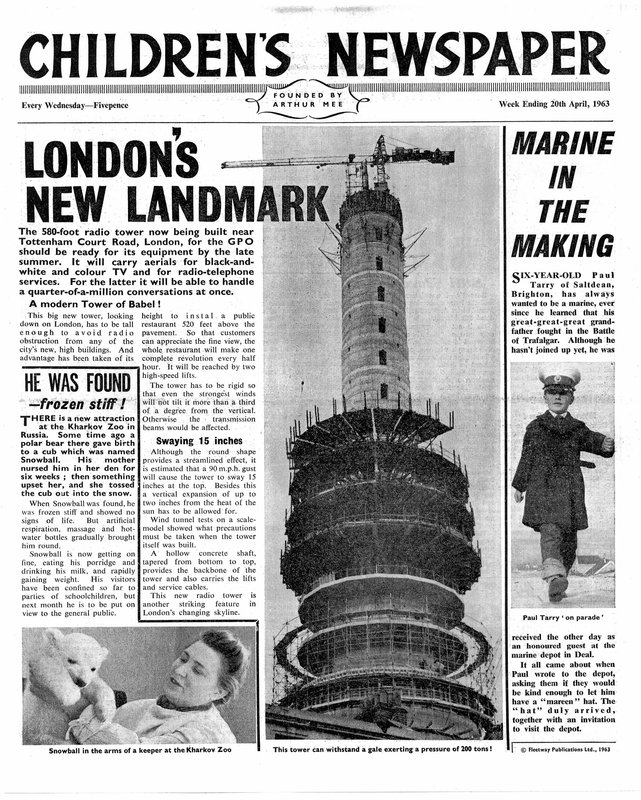 Londens nieuwe herkenningspunt: De Post Office Tower, voorpagina van 