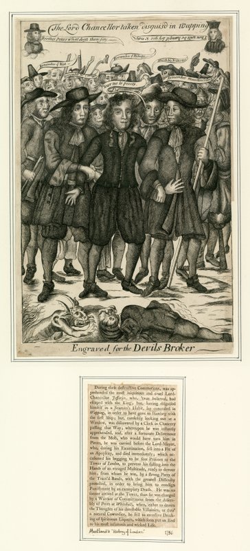 Lord Chancellor Jefferies gearresteerd in Wapping door English School