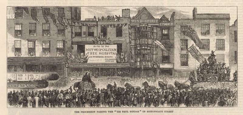 Dag van de Lord Mayor: De processie passeert de Sir Paul Pindar door English School