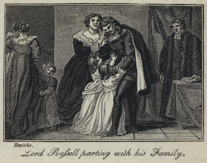 Lord Russell neemt afscheid van zijn familie (gravure) door English School