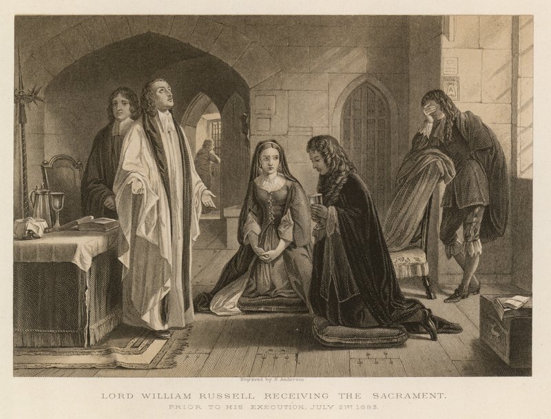 Lord William Russell ontvangt het sacrament voor zijn executie, 21 juli 1683 door English School