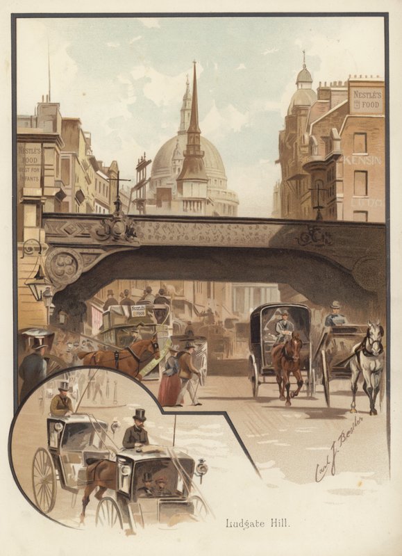 Ludgate Hill, Londen (chromolitho) door English School