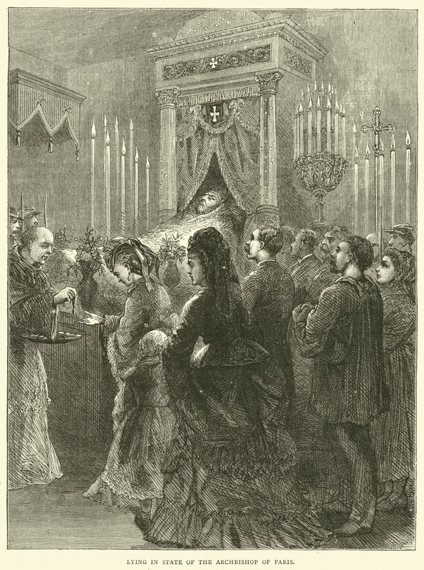 Opgebaard van de aartsbisschop van Parijs, 1871 door English School