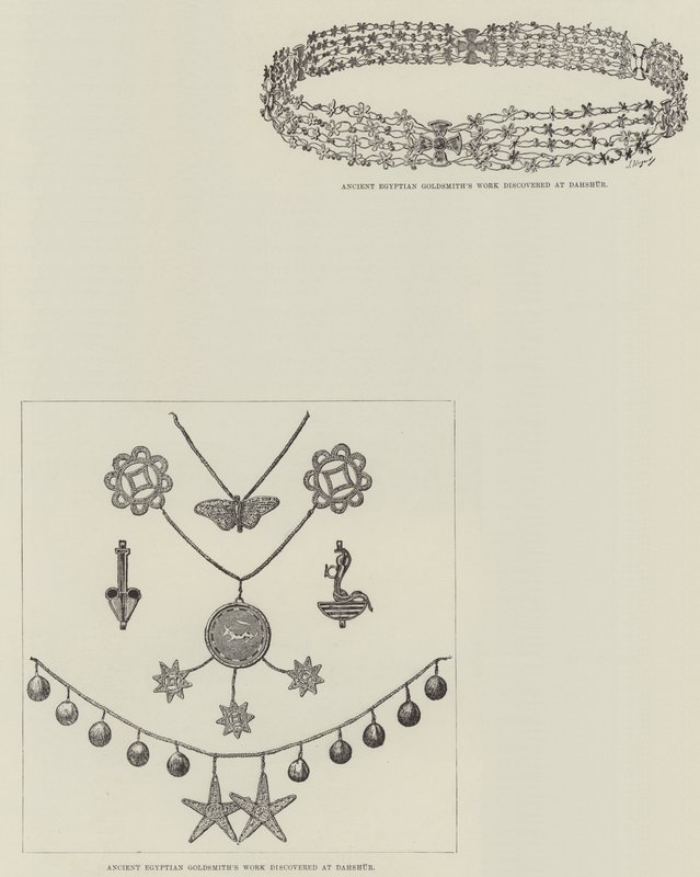 Ontdekkingen van M de Morgan in Dahshur (gravure) door English School