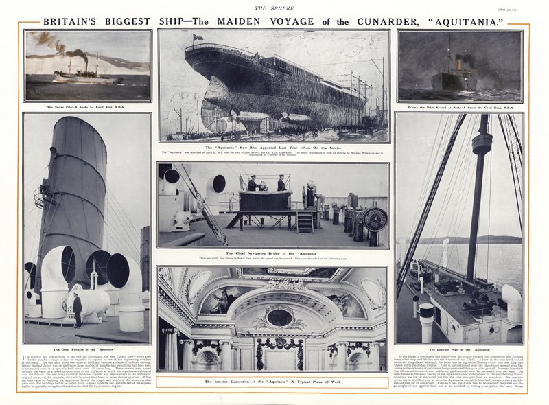 Maiden voyage van de Cunard-liner Aquitania, 1914 door English School