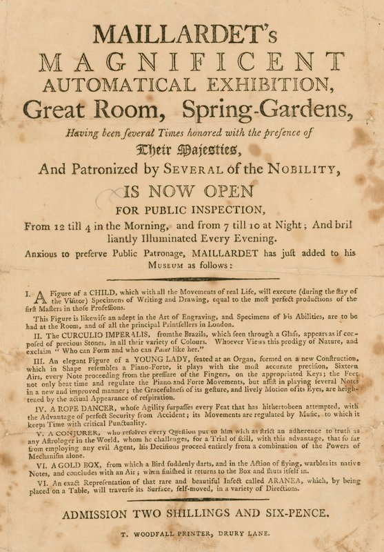 Maillardets prachtige automatische tentoonstelling, Grote Zaal, Spring Gardens, Londen door English School