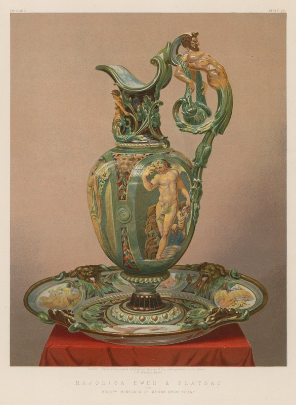 Majolica Kan en Plateau door Messrs Minton en Co, Stoke-upon-Trent door English School
